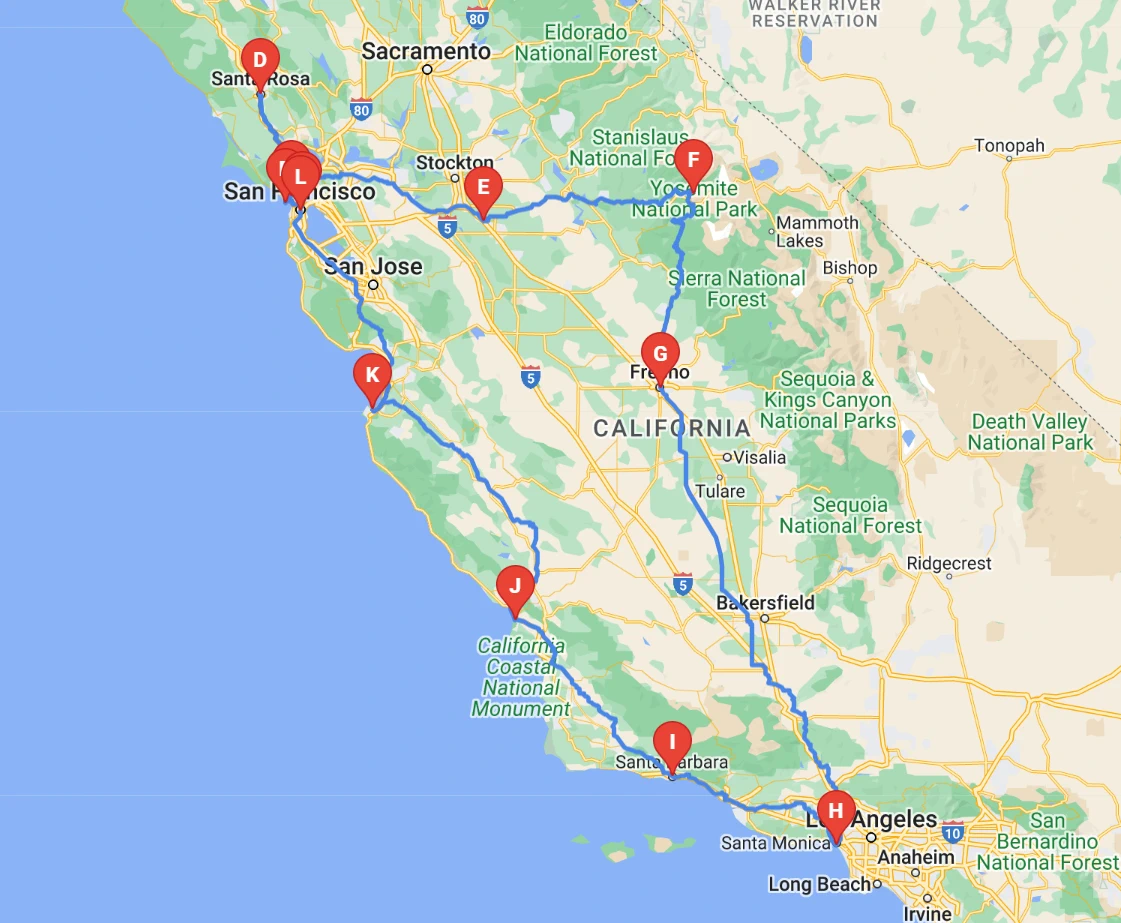A Two Week Driving Itinerary Exploring the Golden State's Diverse Wonders and Hidden Treasures